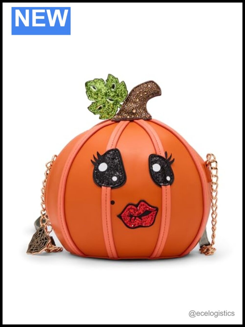 Faux Leather Crossbody Bag with Glitter Details, Zipper Closure, Nylon Lining,